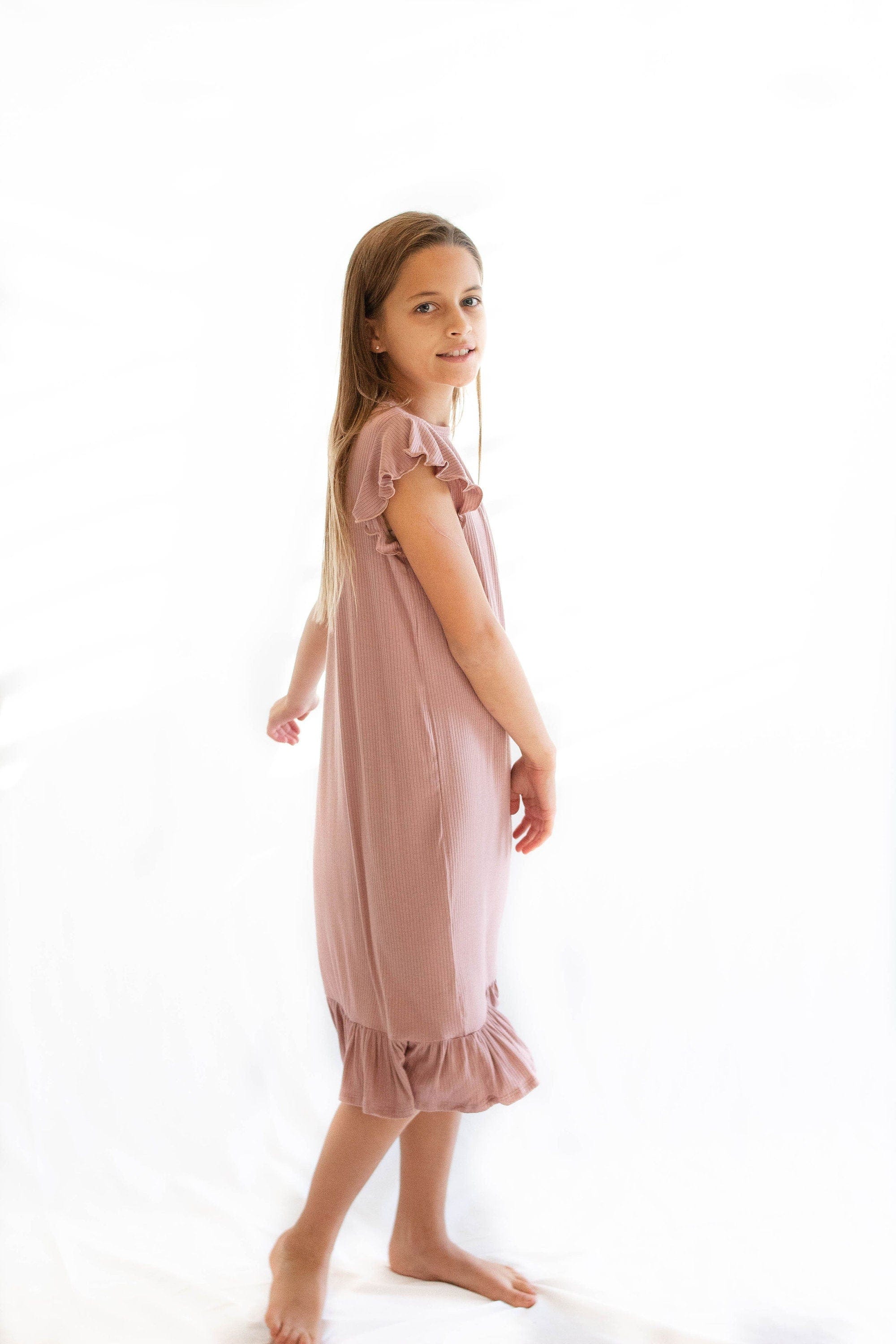 SALE Halle Nightgown In Ribbed Light Mauve, Kids Nightgown, Baby Nightgown, Toddler Nightgown, Girl Nightgown, Christmas Pajamas