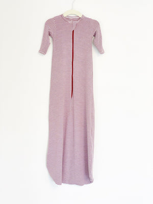 NEW Knotted Baby Gown in Cranberry Stripe, Christmas Pajamas for baby, Sleepsack, Soft Baby Pajamas, Zipper gown, baby shower gift, newborn