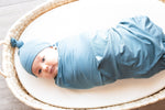 DROPPING FRIDAY! Knit Baby Swaddle in Blue, Baby Blanket, Butter Soft Swaddle, 48 x 48, Large Swaddle, Baby Gift, Baby Shower Gift,