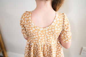Janie Spin Dress in Daisy, Organic Knit, Designer, Girl Dress, Toddler Clothing, Girl Clothing, Pocket Dress, Summer Dress, Soft Dress